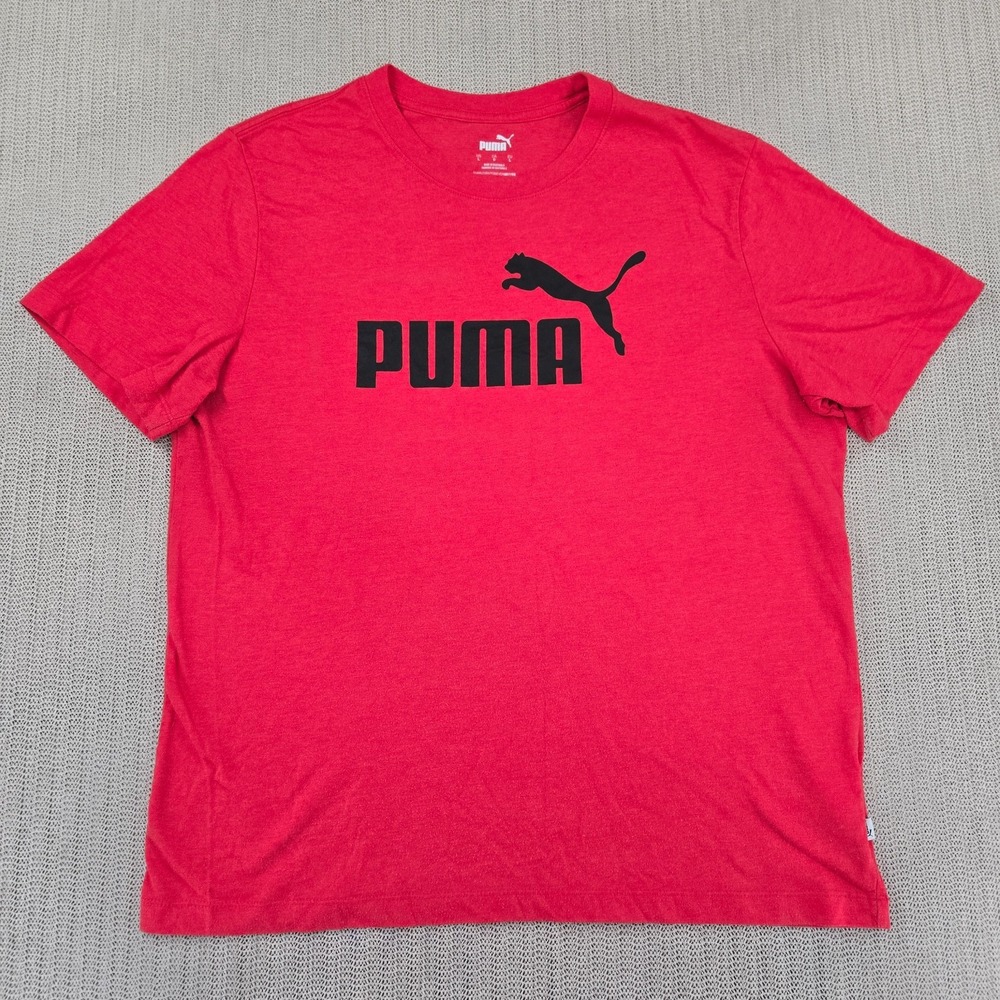 Puma Shirt Mens Large Red Short Sleeve Black Cat Graphic Crew Neck